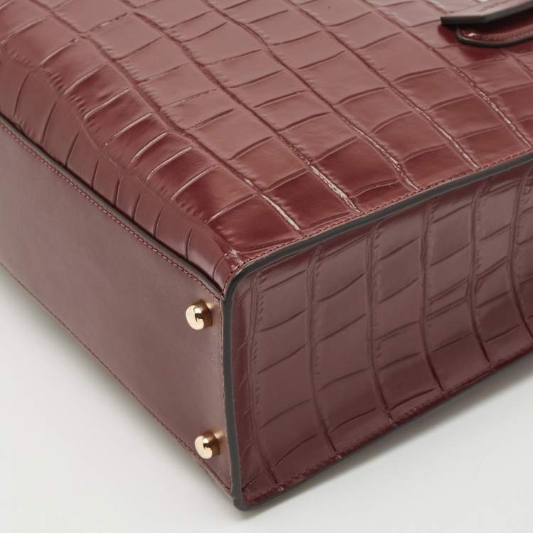 Pre Owned Coach Burgundy Croc Embossed Leather Nina Tote
