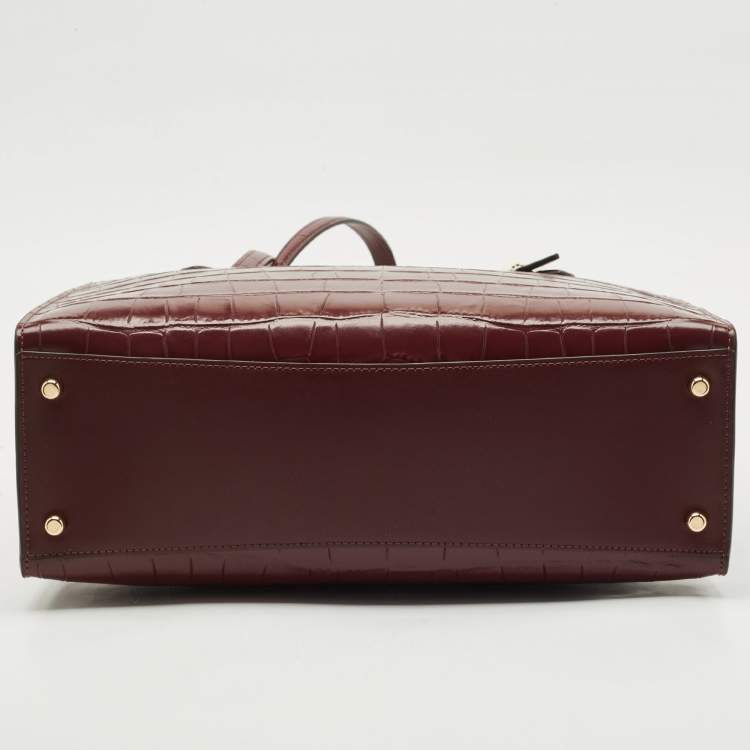 Pre Owned Coach Burgundy Croc Embossed Leather Nina Tote