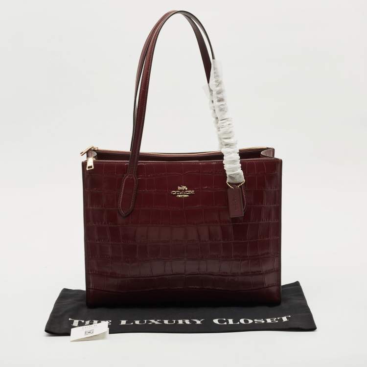 Pre Owned Coach Burgundy Croc Embossed Leather Nina Tote