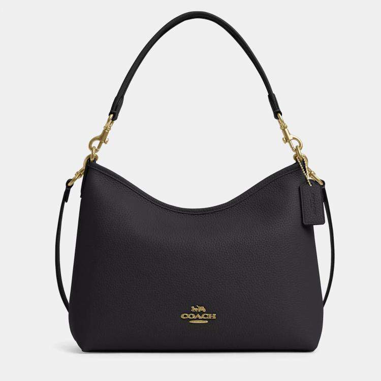 Pre Owned Coach Laurel pebbled leather Gold Black Handbag