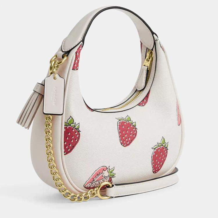 Pre Owned Coach Carmen coated canvas Strawberry Print Gold Chalk Multi Handbag
