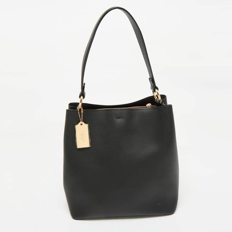 Pre Owned Coach Black Leather Town Bucket Bag