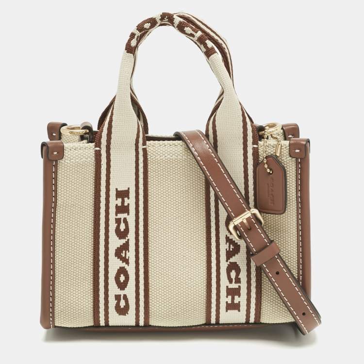 Pre Owned Coach Brown/Beige Canvas and Leather Mini Smith Tote