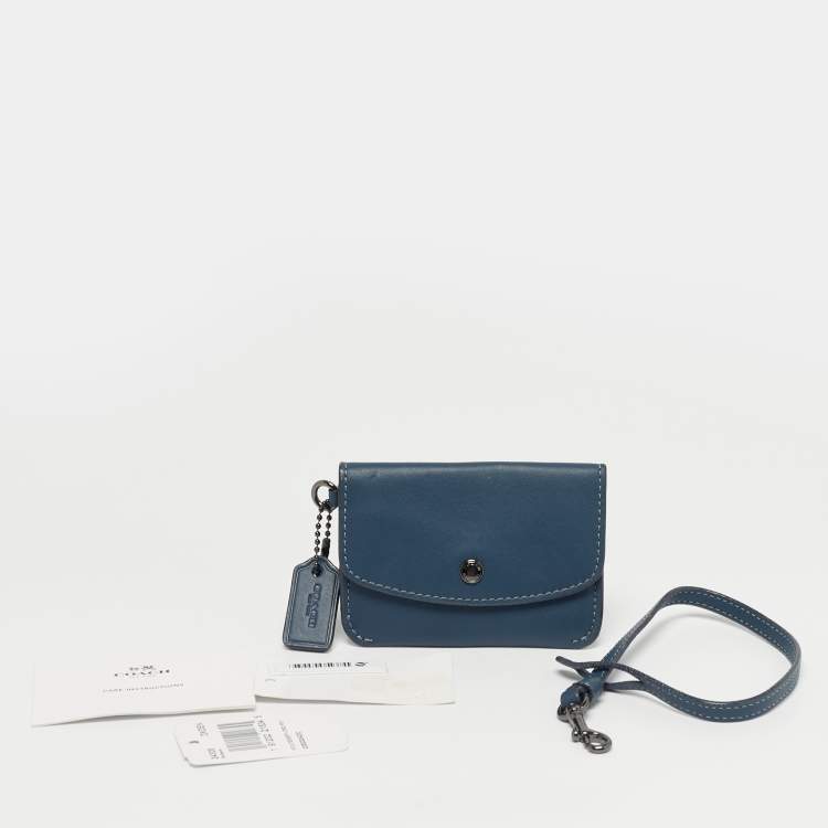 Pre Owned Coach Blue Leather Edgestain Card Case Pouch