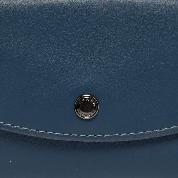 Pre Owned Coach Blue Leather Edgestain Card Case Pouch