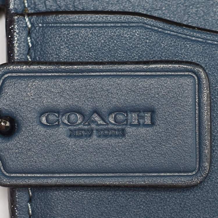 Pre Owned Coach Blue Leather Edgestain Card Case Pouch