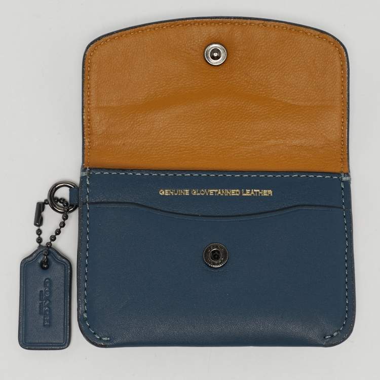 Pre Owned Coach Blue Leather Edgestain Card Case Pouch