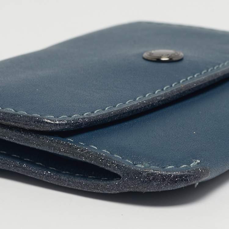 Pre Owned Coach Blue Leather Edgestain Card Case Pouch