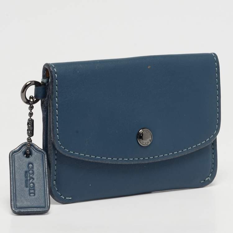 Pre Owned Coach Blue Leather Edgestain Card Case Pouch