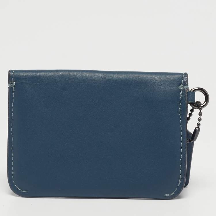 Pre Owned Coach Blue Leather Edgestain Card Case Pouch