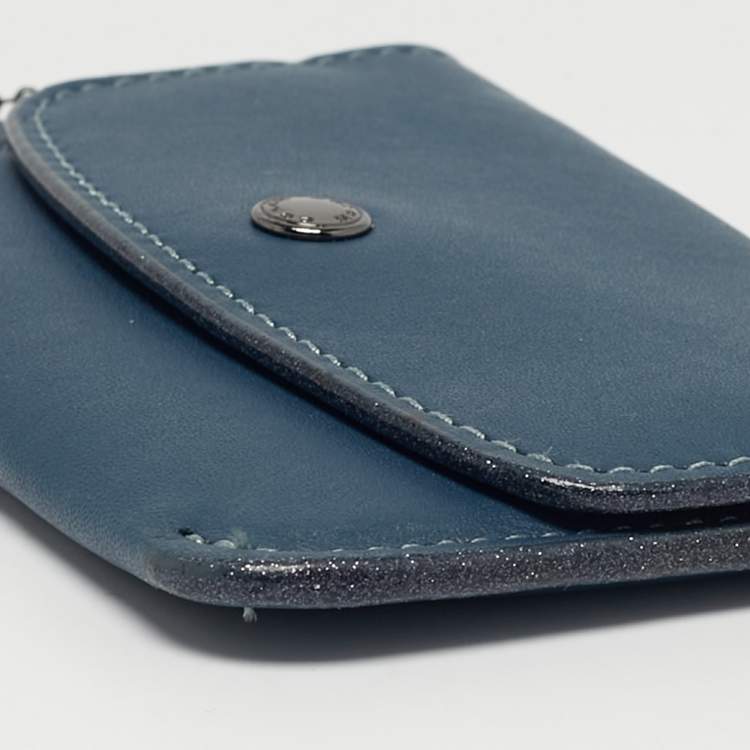 Pre Owned Coach Blue Leather Edgestain Card Case Pouch