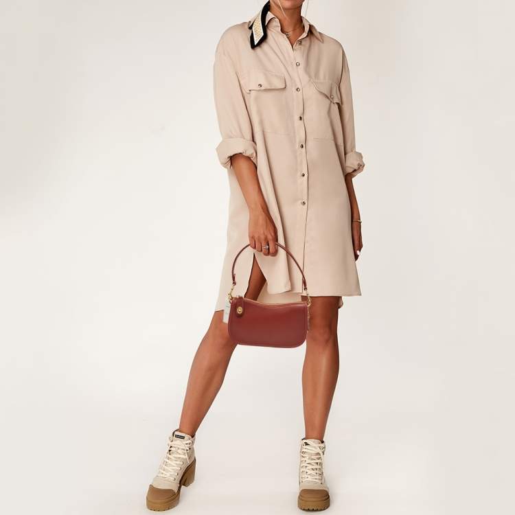 Pre Owned Coach Brick Brown Leather Swinger 20 Clutch Bag