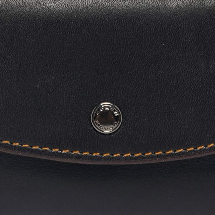 Pre Owned Coach Dark Brown Leather Flap Wristlet Card Case