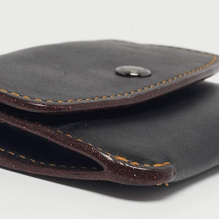 Pre Owned Coach Dark Brown Leather Flap Wristlet Card Case