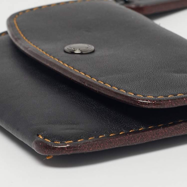 Pre Owned Coach Dark Brown Leather Flap Wristlet Card Case