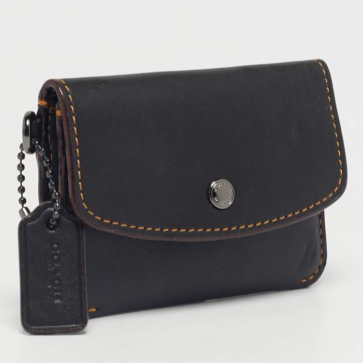 Pre Owned Coach Dark Brown Leather Flap Wristlet Card Case