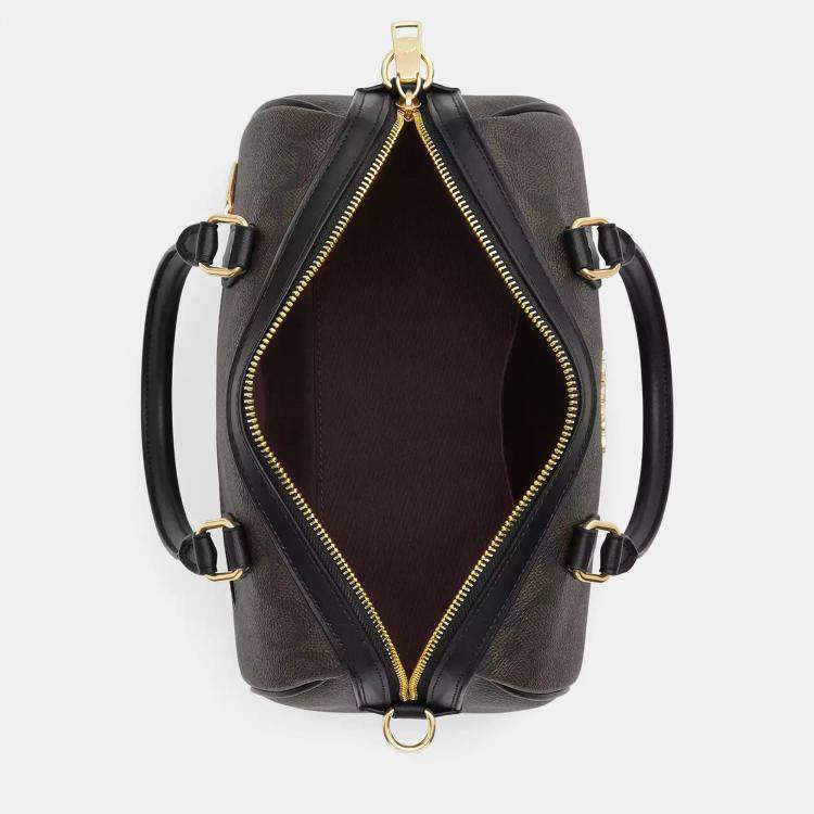 Pre Owned Coach Rowan Signature Canvas Walnut, Black Leather Satchel Bag