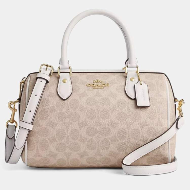 مملوكة مسبقًا Coach Rowan Signature Canvas Chalk Leather Satchel Bag