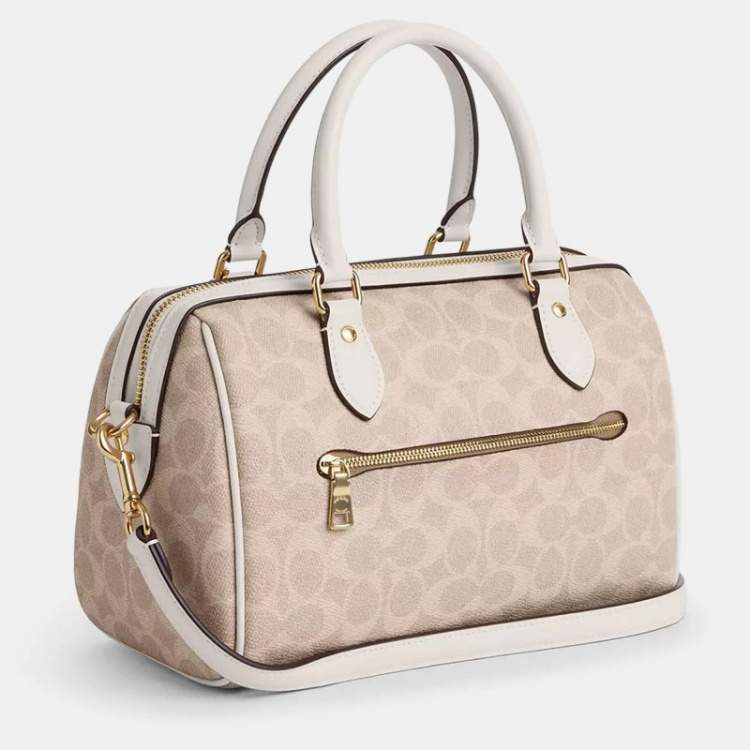 مملوكة مسبقًا Coach Rowan Signature Canvas Chalk Leather Satchel Bag