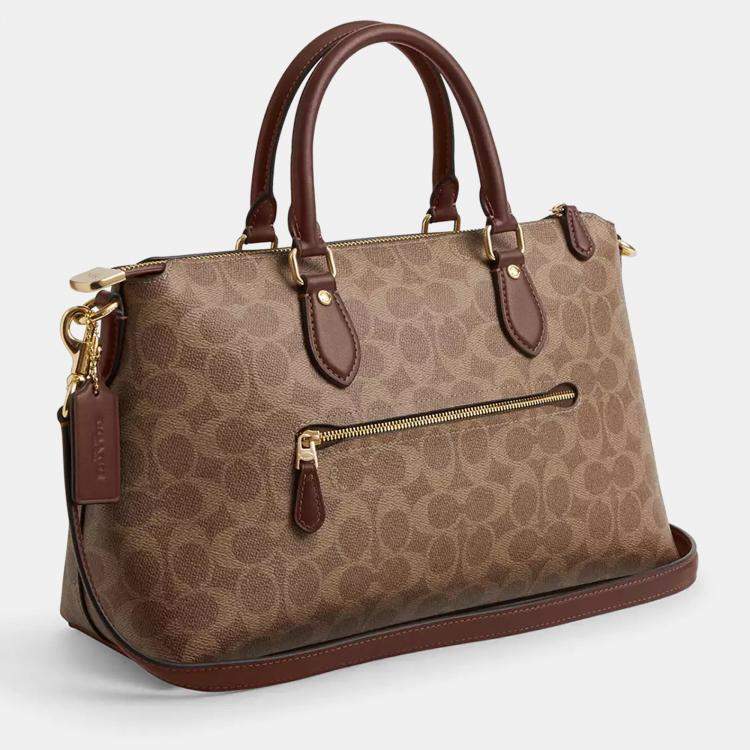 Pre Owned Coach Georgia Signature Canvas Tan Leather Satchel Bag