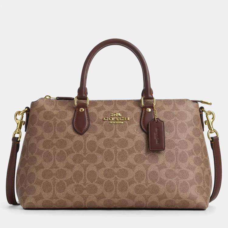 Pre Owned Coach Georgia Signature Canvas Tan Leather Satchel Bag