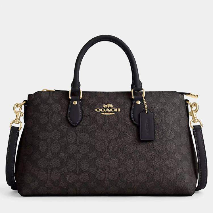 Pre Owned Coach Georgia Signature Canvas Black Leather Satchel Bag