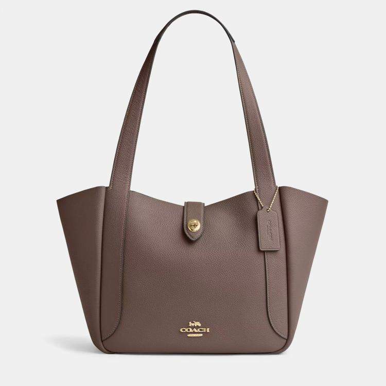 مملوكة مسبقًا Coach Hadley Turnlock Dark Stone Leather Tote Bag