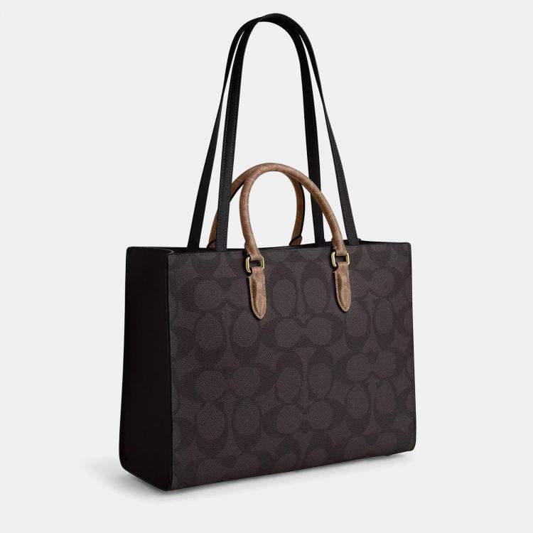 Pre Owned Coach Maggie Blocked Signature Canvas Black Canvas Tote Bag