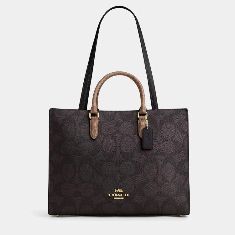 Pre Owned Coach Maggie Blocked Signature Canvas Black Canvas Tote Bag