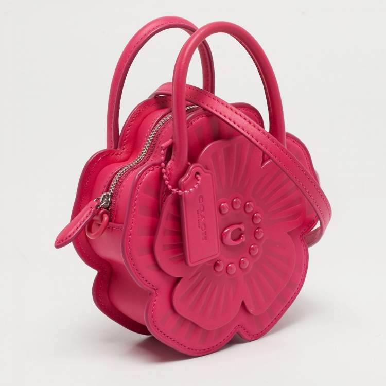 Pre Owned Coach Tea Rose Magenta Leather Crossbody Bag