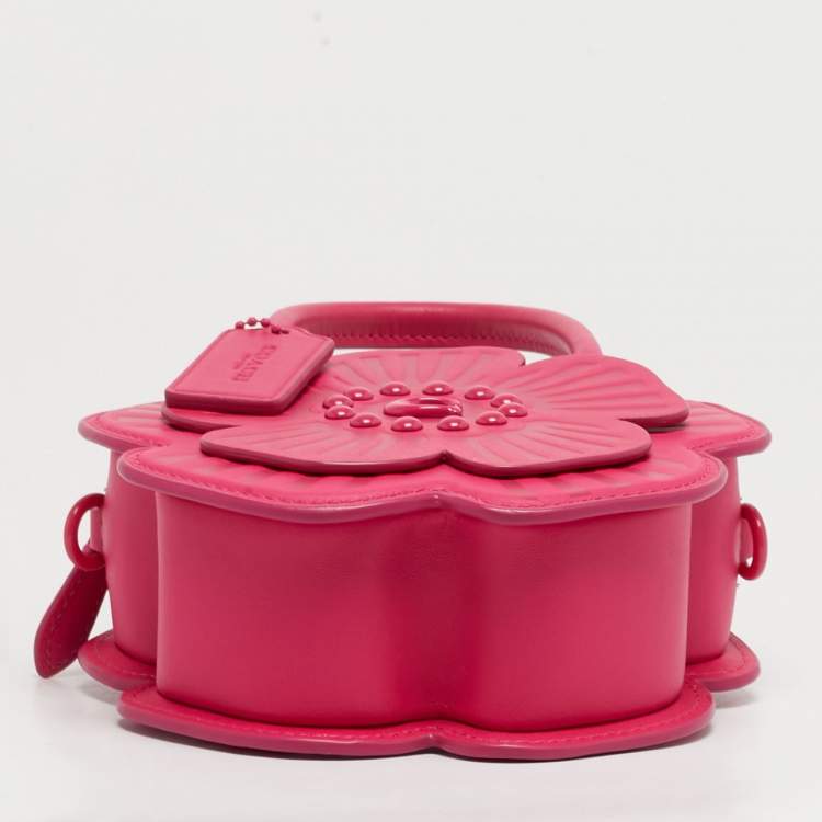 Pre Owned Coach Tea Rose Magenta Leather Crossbody Bag