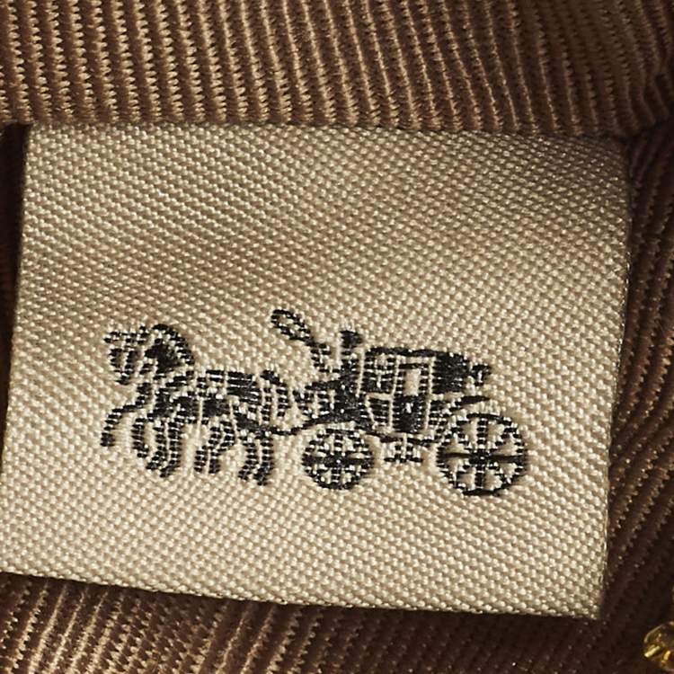 Pre Owned Coach Corner Zip Beige Signature Coated Canvas Wristlet Pouch