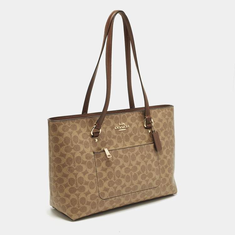 Pre Owned Coach Station Beige/Brown Signature Coated Canvas Tote