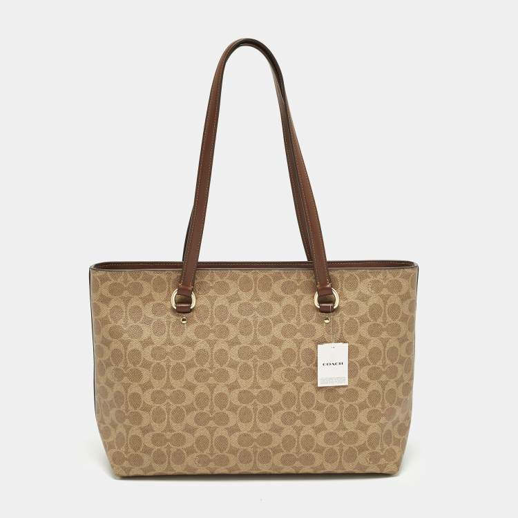 Pre Owned Coach Station Beige/Brown Signature Coated Canvas Tote