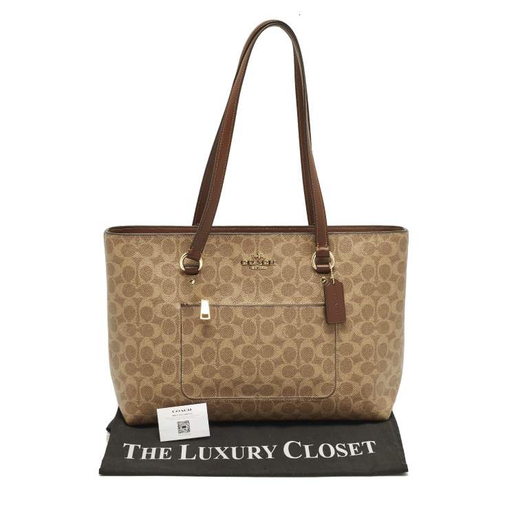 Pre Owned Coach Station Beige/Brown Signature Coated Canvas Tote