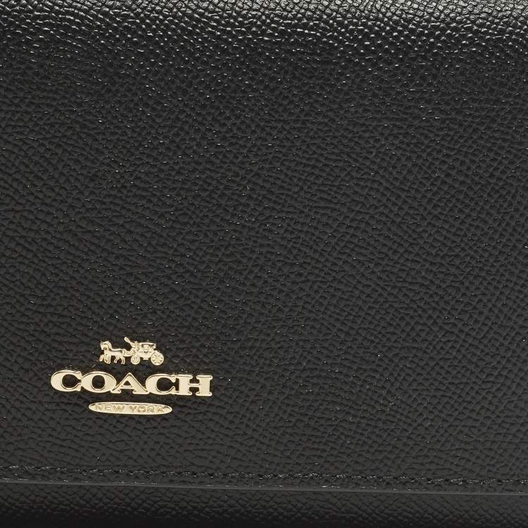 مملوكة مسبقًا محفظة كوتش ثلاثية الطي نحيفة جلد أسود