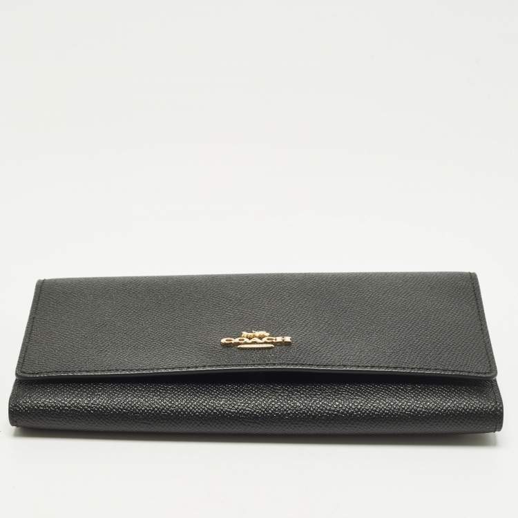 مملوكة مسبقًا محفظة كوتش ثلاثية الطي نحيفة جلد أسود