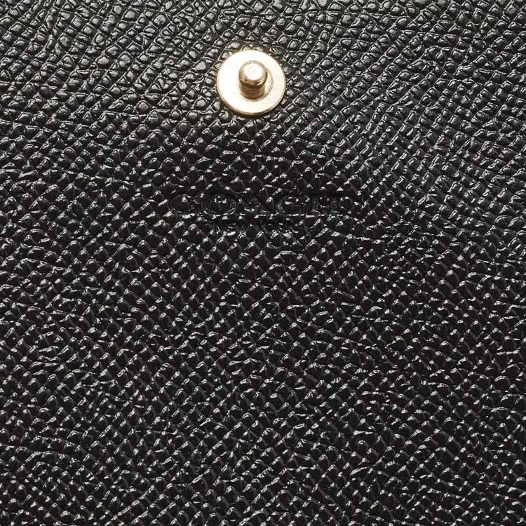 مملوكة مسبقًا محفظة كوتش ثلاثية الطي نحيفة جلد أسود