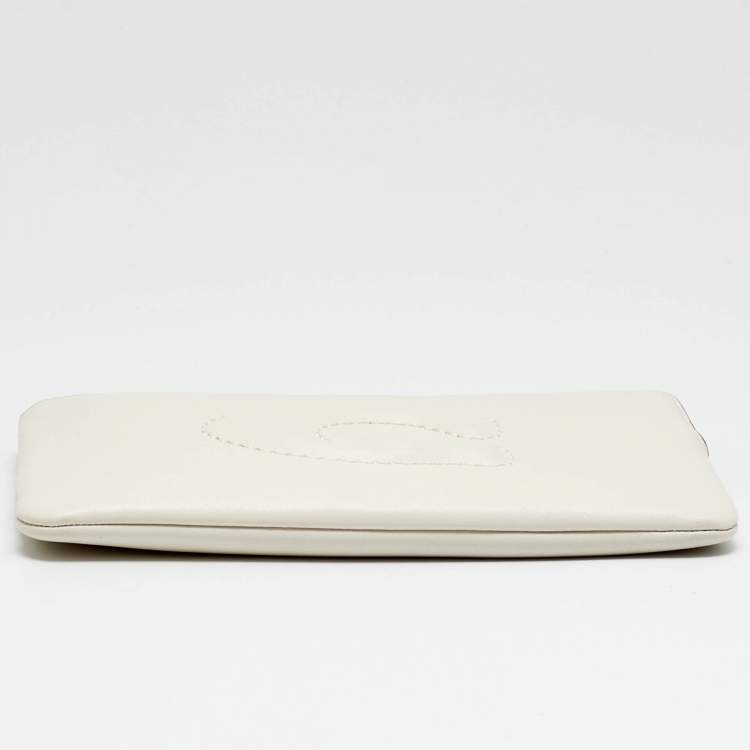 Pre Owned Coach Corner Zip Off White Leather Wristlet Pouch