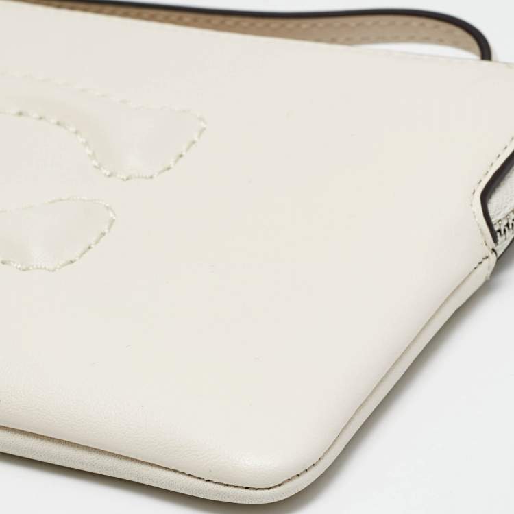 Pre Owned Coach Corner Zip Off White Leather Wristlet Pouch