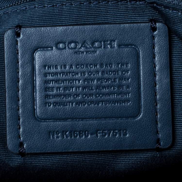 Pre Owned Coach Blue Pebbled Leather Studded Satchel 