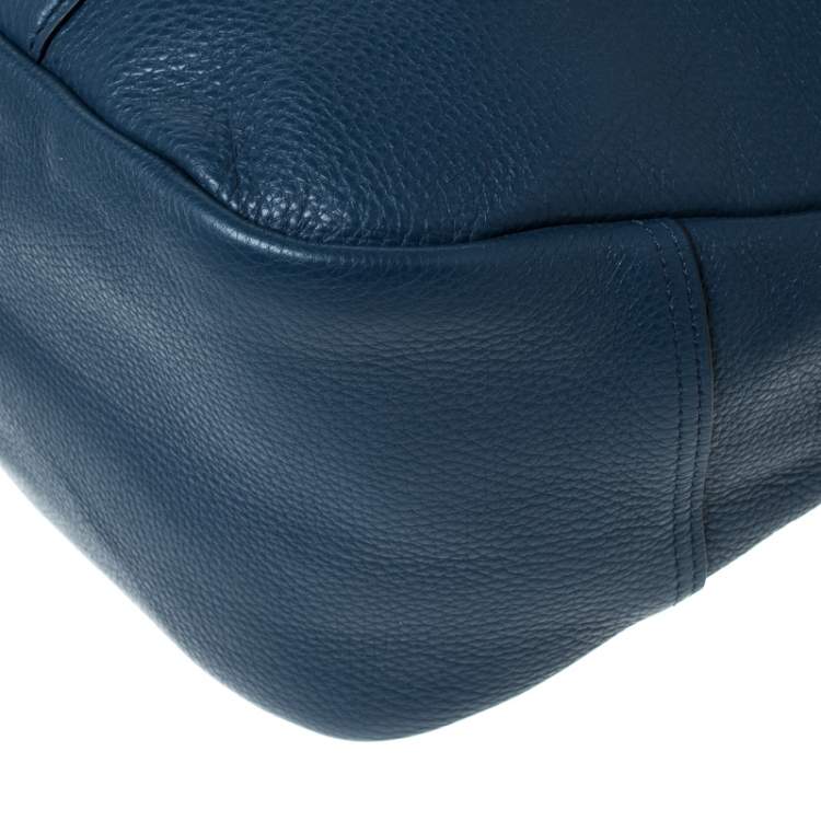 Pre Owned Coach Blue Pebbled Leather Studded Satchel 
