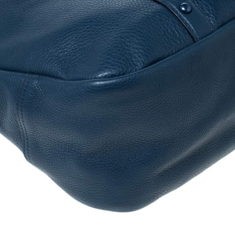 Pre Owned Coach Blue Pebbled Leather Studded Satchel 