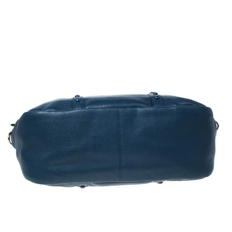Pre Owned Coach Blue Pebbled Leather Studded Satchel 