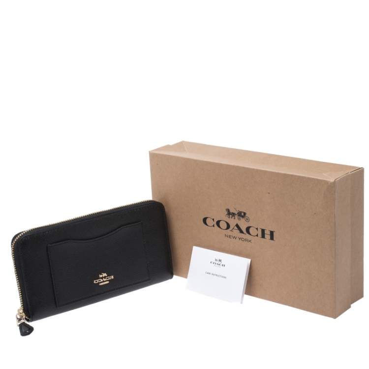 Pre Owned Coach Black Leather Accordion Zip Around Wallet