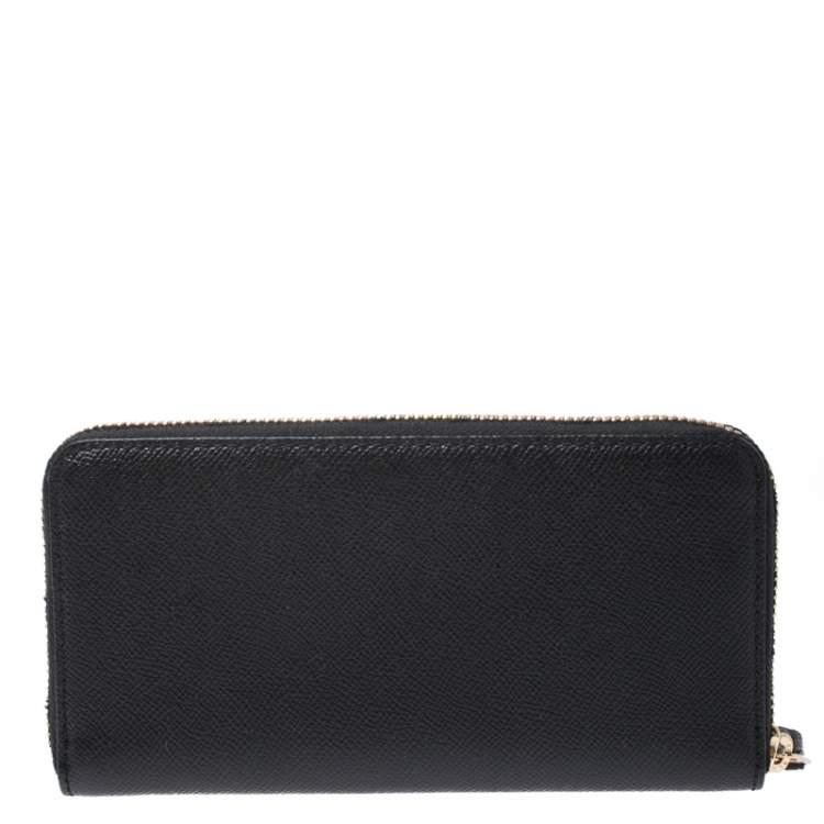 Pre Owned Coach Black Leather Accordion Zip Around Wallet