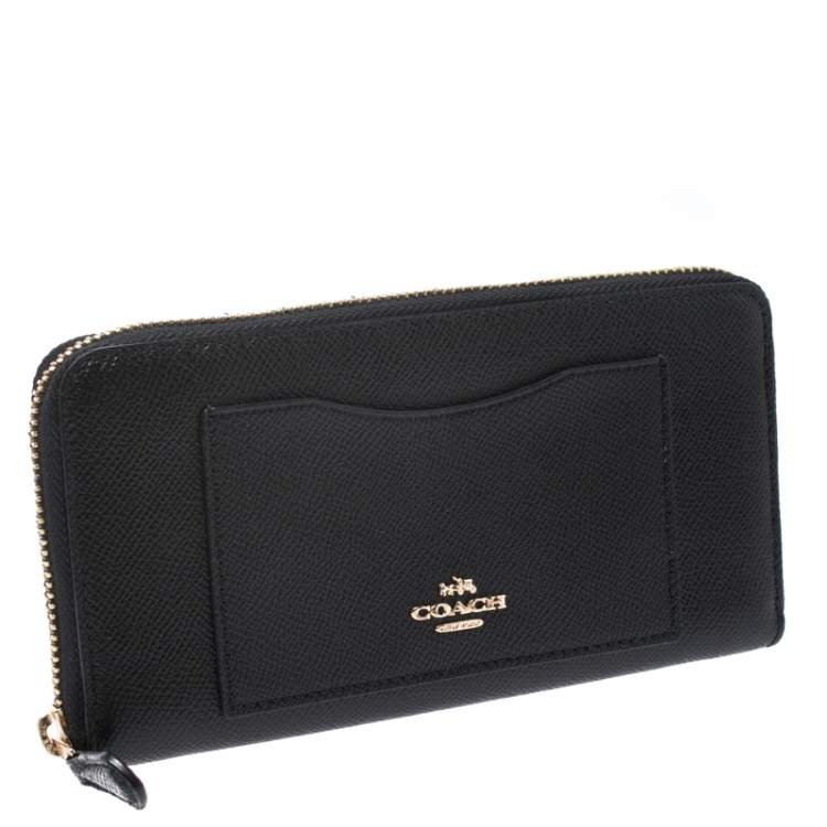 Pre Owned Coach Black Leather Accordion Zip Around Wallet