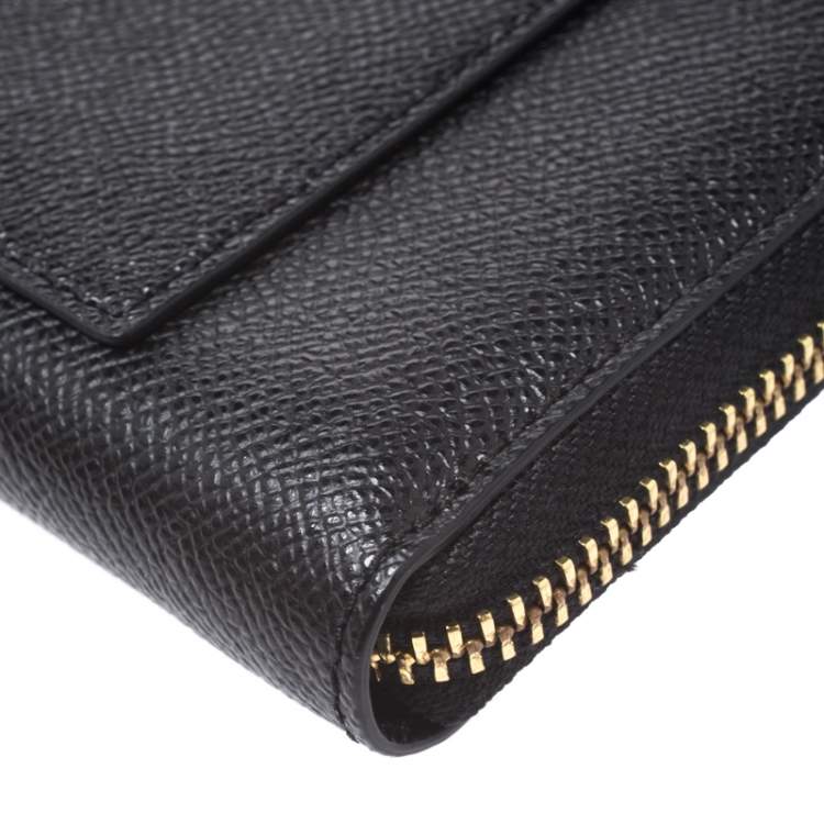 Pre Owned Coach Black Leather Accordion Zip Around Wallet