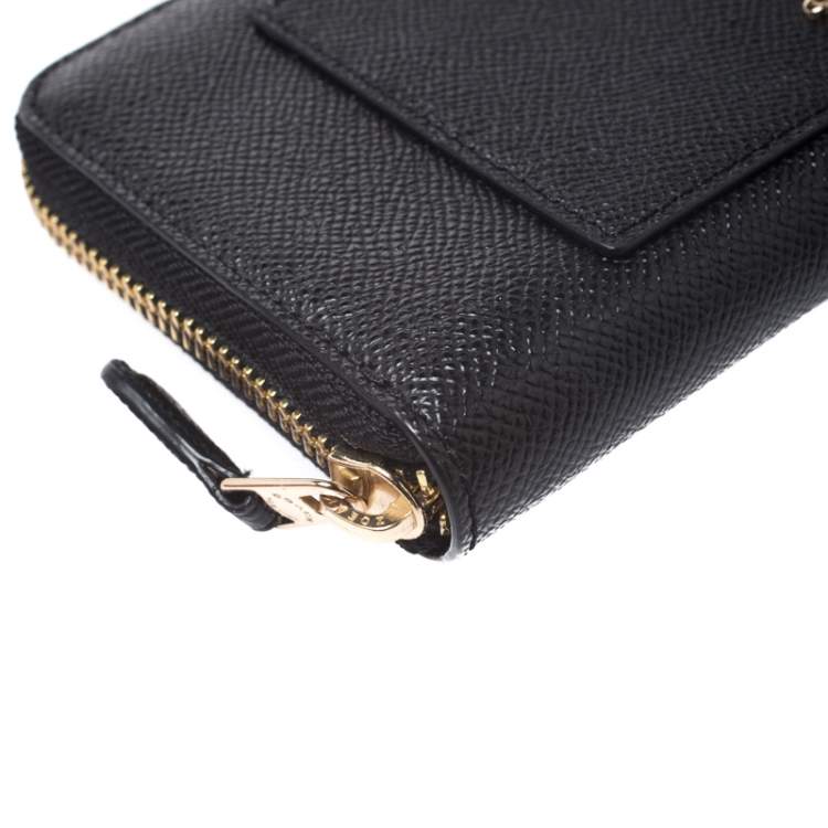 Pre Owned Coach Black Leather Accordion Zip Around Wallet