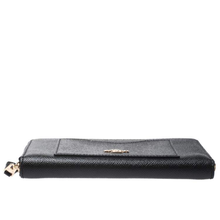 Pre Owned Coach Black Leather Accordion Zip Around Wallet